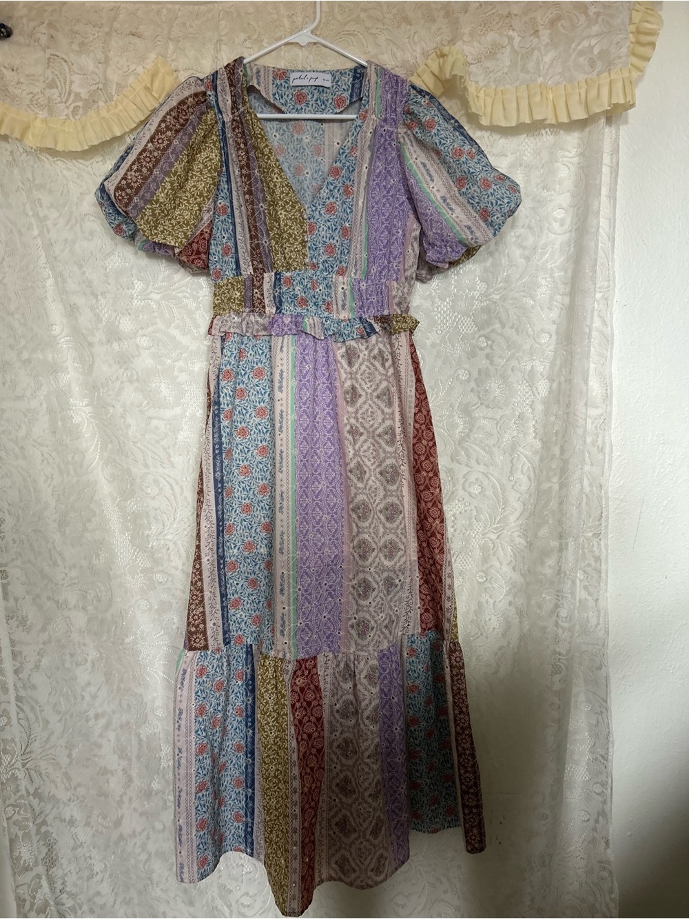 Petal and Pup Patchwork  Dress with puff sleeves S